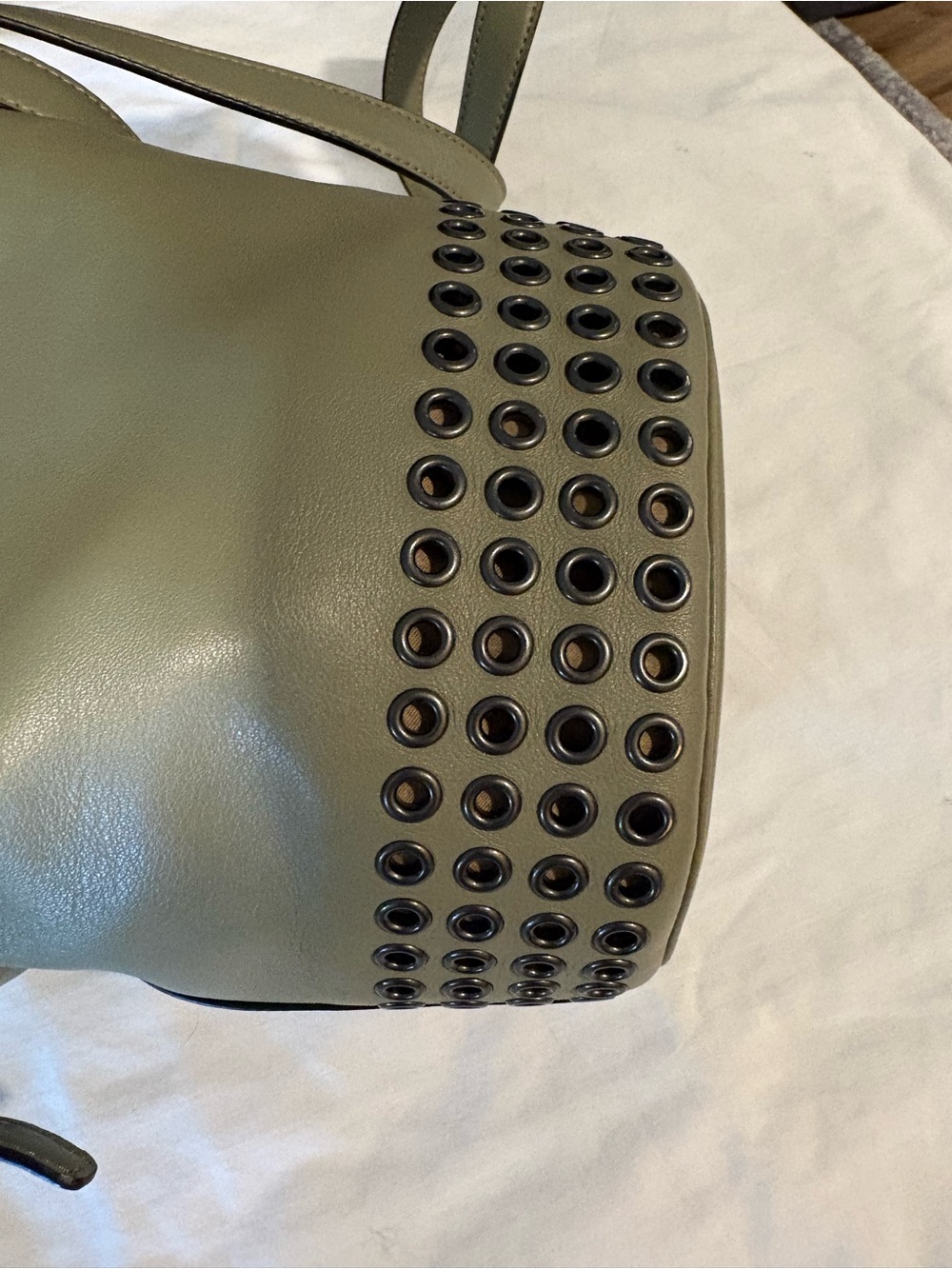 Coach Bleecker Grommets Olive Grey Leather Crossbody Bucket Bag - Picture 4 of 12